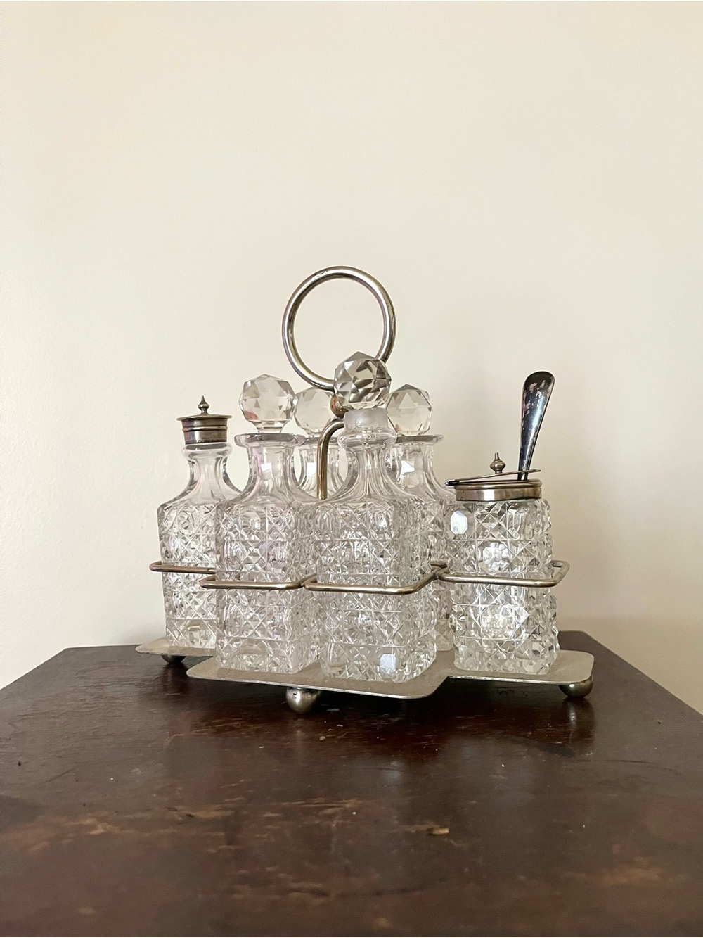 Antique 1920’s EPNS 8 Piece Cut Crystal Cruet Set